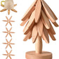 🔥  50% de redução 🎄✨  Conjunto de debaixo-de-prato naturais - 4 debaixo-de-prato de madeira e 1 suporte em forma de árvore de Natal