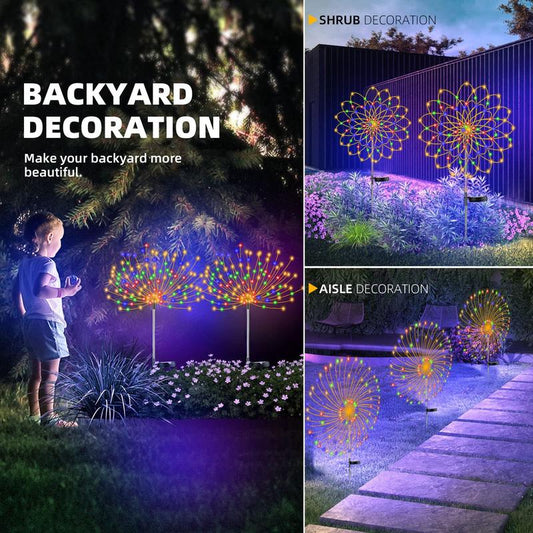 📢📢50% DE DESCONTO!! ⏰Luzes solares à prova de água IP65 para jardim com efeito de fogo de artifício｜Lâmpada decorativa DIY para pátio exterior com 90 LEDs ✨