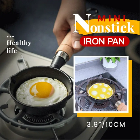 🔥 -50%! 🍳 Mini frigideira de ferro fundido antiaderente de 10 cm – Fundida numa única peça, com cabo de madeira ergonómico, saudável e duradouro.