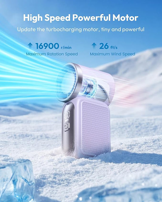 Mini-ventilador portátil com ecrã LED – 👍 Ventilador de bolso turbo com 5 velocidades. ✨ Recarregável por USB, refrigeração de alta velocidade para viagens e maquilhagem. O presente perfeito. Refrigeração portátil