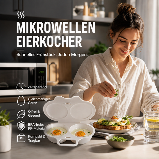 🍳 50% DE DESCONTO! Cozedor de ovos para micro-ondas com tampa e pega – Rápido, seguro e ocupa pouco espaço – Perfeito para um pequeno-almoço rápido, ovos moles e cozidos em poucos minutos ✨