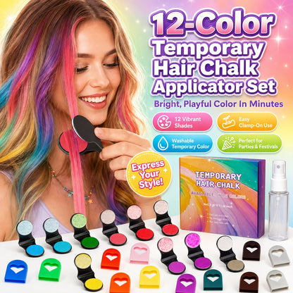 🔥Último dia com 50% de desconto🌈Conjunto de 12 cores de giz temporário para o cabelo com aplicador