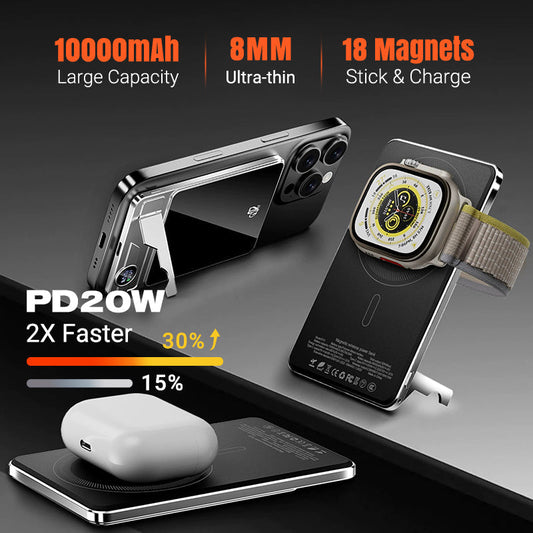 🔋✨ Carregador magnético profissional para viajantes e profissionais 🧲|  20W com fio e 15W sem fio | 10.000 mAh | Entrega rápida 💥