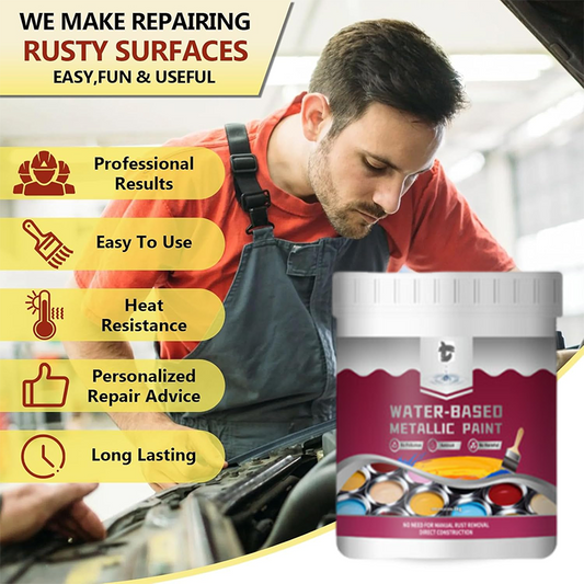 🔥Tinta metálica anti-ferrugem – Uma única demão impede a ferrugem, sem necessidade de lixar nem de expor a vapores tóxicos. Ao secar, proporciona um acabamento metálico elegante. Perfeita para ferramentas de jardim e portões. 🔨🛡️