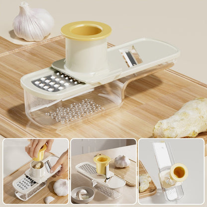🥔 Mandolina 3‑em‑1 com recipiente coletor – lâminas afiadas para cortes perfeitos de legumes, compacta e lavável na máquina de lavar louça 🥒📦