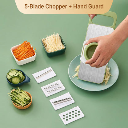 📢 50% DE DESCONTO AGORA! 🔪 Picador de cozinha multifuncional com proteção para as mãos – 5 lâminas, base antiderrapante e corte rápido de legumes 🥕⚠️📦