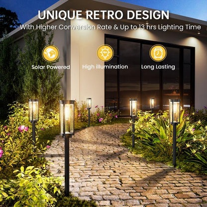 ☀️ DESCONTO DE 50% POR TEMPO LIMITADO! ✨ Luzes solares para caminhos exteriores – Painel monocristalino, autonomia de 14 horas, design retro 🏡