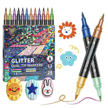 🎨Marcadores tipo pincel com efeito brilhante🥇Crie obras cintilantes com total fluidez 🥳 (🌈24 a 96 cores | Escrita fluida sem entupimentos | Não atravessa o papel📝)