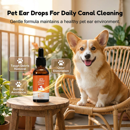 Gotas naturais para cães e gatos para a comichão e o acúmulo de cera