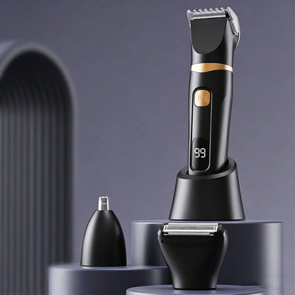 🪒 50% DE DESCONTO! ✨ Máquina de cortar cabelo 3 em 1 – Cabeça, nariz/orelhas e corpo – USB e aço inoxidável ✨