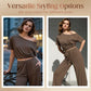 👗 DESCONTO DE 50% POR TEMPO LIMITADO! 💥 Conjunto de 2 peças para mulher: top com ombros à mostra e calças – assimétrico, de perna larga, tecido macio ✨