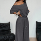 👗 DESCONTO DE 50% POR TEMPO LIMITADO! 💥 Conjunto de 2 peças para mulher: top com ombros à mostra e calças – assimétrico, de perna larga, tecido macio ✨