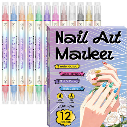 💅✨ Stylo nail art 2-en-1 – Pointe double pour lignes fines et détails, créez des motifs nets et professionnels à la maison ou en voyage, sans effort et sans bavure 🎨🖊️