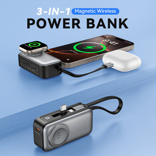 📱 50% OFF AGORA!   🔋 Banco de energia sem fio magnético 3 em 1