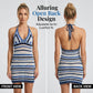 Mini vestido sem costas com halteres às riscas