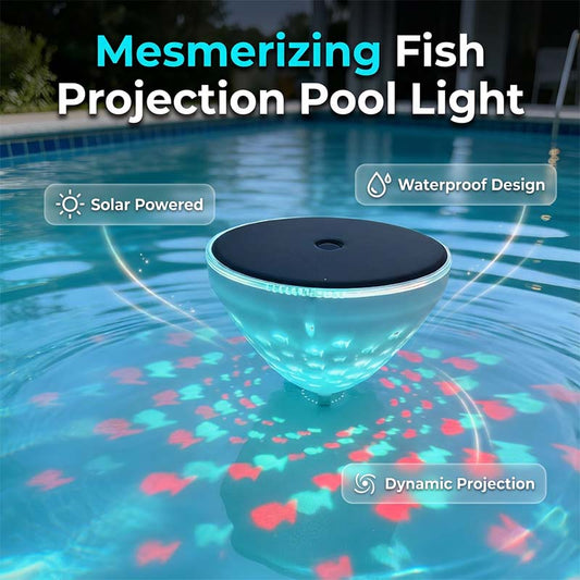 🔥Desconto de 50% no último dia!🔥Luz solar flutuante para piscina com projeção de peixe