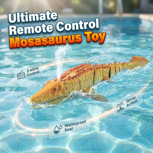 🐟⛲Brinquedo de natação Mosasaurus com jato de água, com controlo remoto de 2,4 GHz