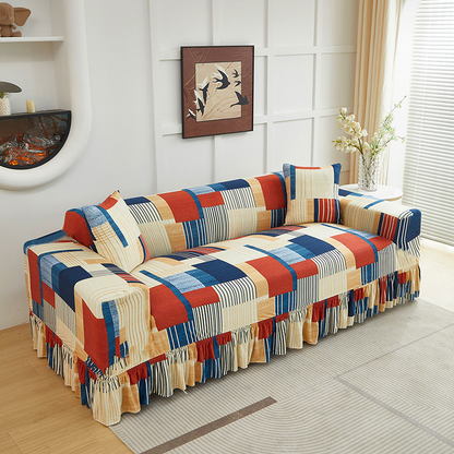📢 📢 Desconto de 50 % no último dia🛋️Capa elástica para sofá – Borda com folhos e proteção total