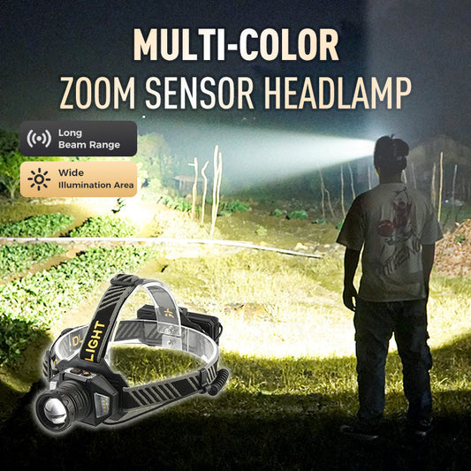 🔦🔍🌈 Lanterna frontal com sensor de zoom multicolor