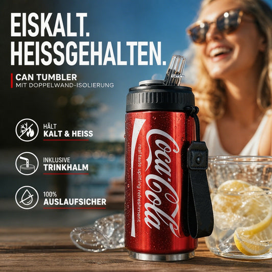 🥤 50% DE DESCONTO – Copo térmico de parede dupla em aço inoxidável | Formato de lata de cola, mantém a temperatura e é resistente ✨🧊