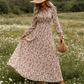👗❤️ para mulheres, estilo férias, com estampa floral miúda e cintura ajustada, vestido longo