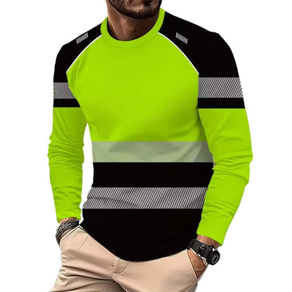 👕🎨👨Camisa masculina de manga longa, gola redonda e estampada