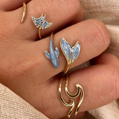 💍🌊🐚Anel de cauda ajustável – Jóia com tema marinho