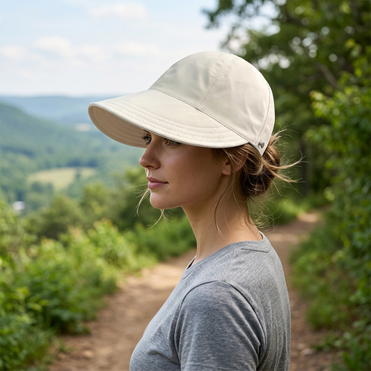 ⏳ÚLTIMO DIA DE PROMOÇÃO: APENAS €29.99!! 🎁✨ Chapéu de sol elegante e dobrável UPF 50+ para mulher – Chapéu balde de algodão de aba larga com proteção para o pescoço e correia ajustável 🌞🇬🇧 | Leve, respirável e pronto para a praia