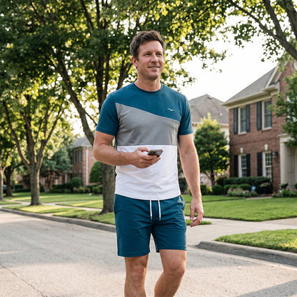 👕  50% de desconto: Conjunto de Tempo livre de 2 partes para homens | Colorblock T-Shirt & Shorts für Alltag & Sport 🌿