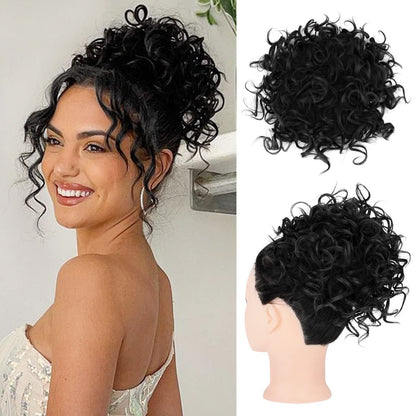 👩‍🦱🪢✨Coque Curto Cacheado Solto com Cordão Elástico