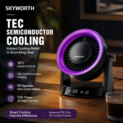 📢📢50% DE DESCONTO!! ❄️ VENTILADOR DE SECRETÁRIA DE ALTA VELOCIDADE COM TEC COOLING — Arrefecimento termoelétrico instantâneo | Velocidades ajustáveis | Design portátil 🌬️