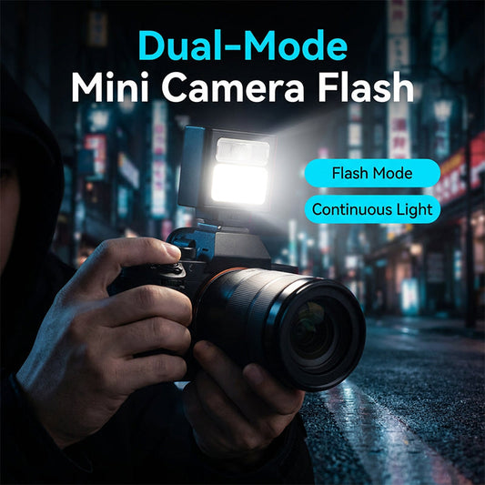 📸  TEMPO LIMITADO 50% OFF!   ✨  Flash da câmera do tamanho do bolso – modo duplo, montagem do sapato quente, recarrega USB-C ⚡