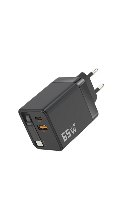 ⌛Falta apenas 1 dia para esta oferta terminar⏳Carregador de telemóvel de 65 W com carregamento rápido e cabo Type-C retrátil de 80 cm