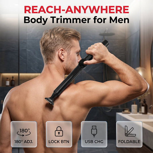 🥳 2026 venda quente 🥳💞 50K+ VENDIDO! 🪒💪  50% de desconto! Reach-Anywhere Body Trimmer – Peça extensível, cabeças de precisão. Corte as costas, peito e pernas você mesmo - não precisa de ajuda!   🧔✨