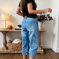👖 Calças jeans de cintura alta e corte cropped – pernas largas e caimento favorecedor 💙