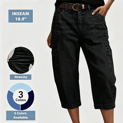 👖 Calças jeans de cintura alta e corte cropped – pernas largas e caimento favorecedor 💙