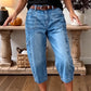 👖 Calças jeans de cintura alta e corte cropped – pernas largas e caimento favorecedor 💙