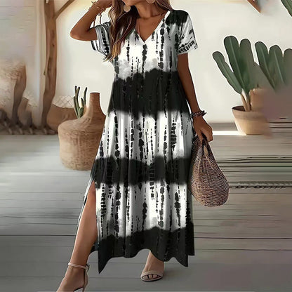 🏖️🌸 Saldos de Verão – 50% DE DESCONTO 💃 Vestido casual feminino com decote em V e degradê de cor