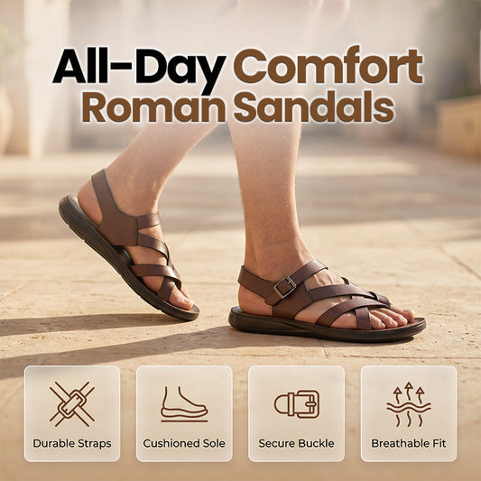 👡 50% DE DESCONTO! ☀️ Sandálias romanas para homem – Material sintético de alta qualidade – Sola flexível e tira ajustável, ideais para o verão e a praia