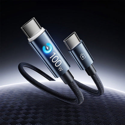 🔌 50% DE DESCONTO AGORA! ⚡ Cabo de carregamento rápido Type-C para Type-C – 100 W, desligamento automático e estrutura tripla reforçada – perfeito para computadores portáteis, tablets e smartphones 🔋