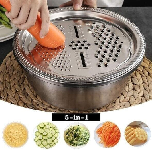 💥 🎁 Nova bacia em aço inoxidável para lavar, cortar em fatias e ralar legumes – um utensílio doméstico multifuncional indispensável para cortar legumes