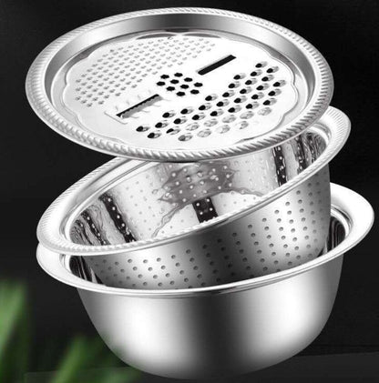 💥 🎁 Nova bacia em aço inoxidável para lavar, cortar em fatias e ralar legumes – um utensílio doméstico multifuncional indispensável para cortar legumes