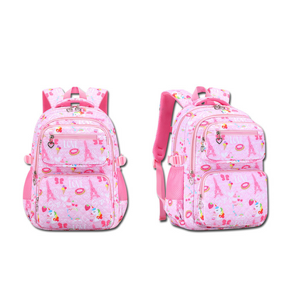 👧🎒Mochila escolar gira com vários bolsos para meninas