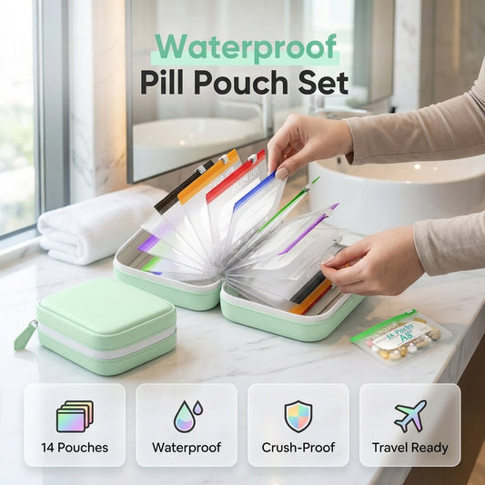 🏆 Preço especial do último dia: 22,99 €! 💊 Conjunto de bolsas impermeáveis para comprimidos A8 – para 7 a 14 dias de medicamentos e vitaminas 💧 Estrutura impermeável e resistente a impactos