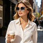 🌬️🕶️ Óculos de sol sem armação para mulher – Discretos no nariz, lentes polarizadas de alta qualidade, o acessório emblemático das minimalistas elegantes 🤍🏙️