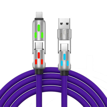 🔥 COMPRE 1, GANHE 1 GRÁTIS! 🔌 Cabo LED luminoso 4 em 1 de 240 W – Silicone e liga de zinco, carregamento rápido e espelho – Ideal para o carro e todos os seus dispositivos 📱