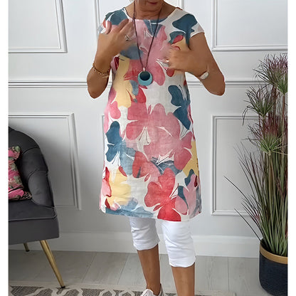 🏖️Promoção especial de verão: 50 % de desconto🏝️👗Vestido túnica de corte largo para senhora, com padrão floral e bolsos✨