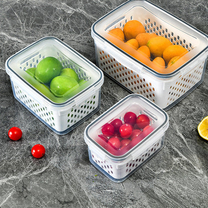 🍓✨ Conjunto de 3 recipientes para fruta – Coador removível, à prova de fugas e empilháveis 🧊