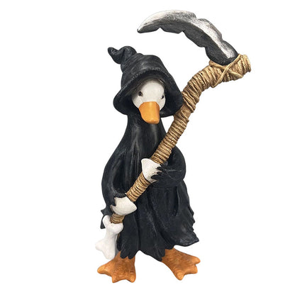 🎃DECORAÇÃO DE HALLOWEEN ABORRECIDA?🎃 Conjunto de Patos Assustadores – Pintados à mão, 5 personagens, resistentes às intempéries – Para prateleiras, secretárias e exterior! 🦇