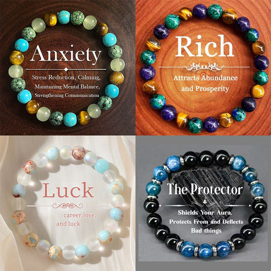 💎✨ Pulseira de contas de pedra natural – Energia positiva, proteção espiritual e um estilo boémio único 🧘‍♀️🌿